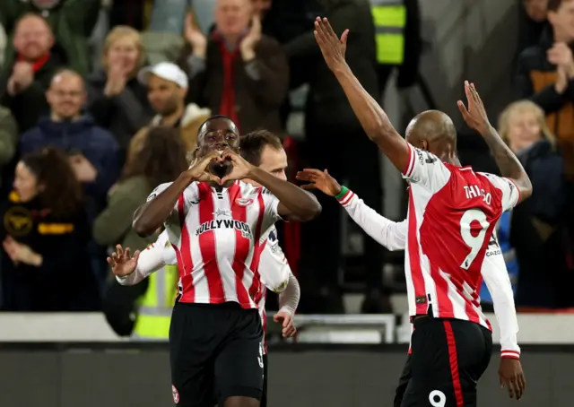 Michael Kayode of Brentford scores his team's first goal