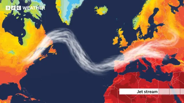 BBC Weather image of a jet stream from the US to Europe