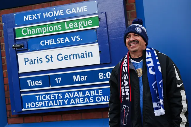 man smiling at Stamford Bridge