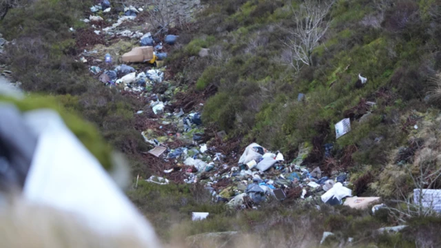 Fly-tipped waste was dumped in Bwlch mountain in Treorchy, Rhondda Cynon Taf, earlier this year