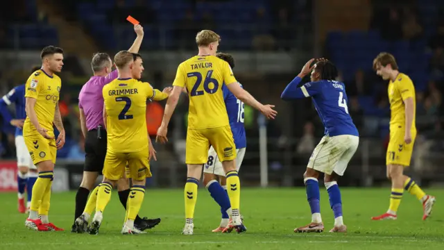 Gabriel Osho is sent off