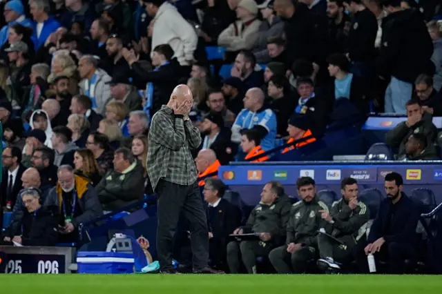 Pep Guardiola, head coach of Manchester City, laments