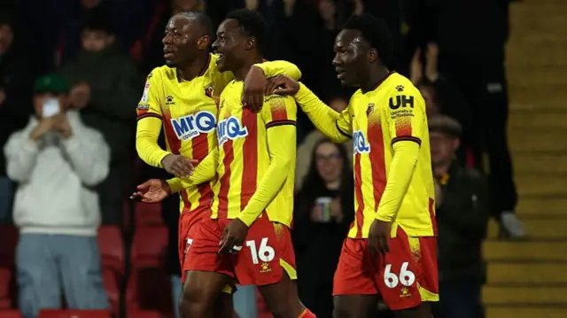 Watford players celebrate goal