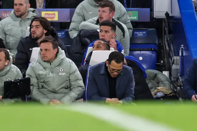 Head Coach Liam Rosenior of Chelsea after Senny Mayulu of Paris Saint-Germain scores a goa
