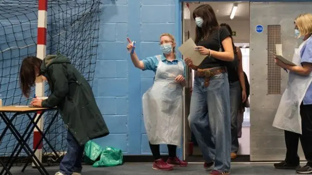 Students at the vaccine centre