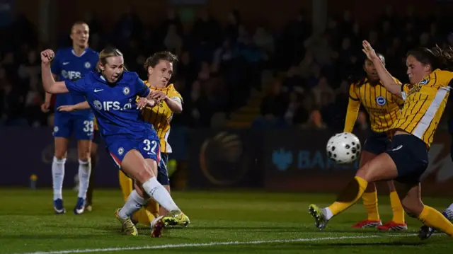 : Lexi Potter of Chelsea scores her team's second goal