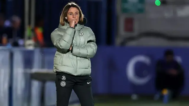 Sonia Bompastor, Manager of Chelsea, looks on