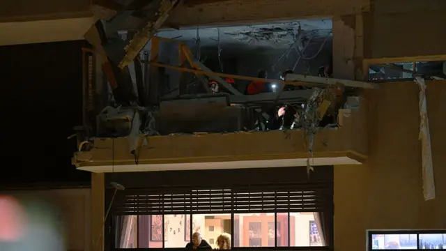 Damage from a ballistic missile attack on a building in the Tel Aviv suburb of Ramat Gan.