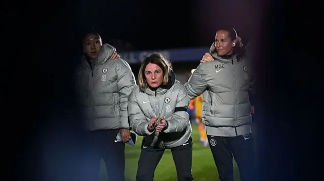 Bompastor leads a team talk at full time