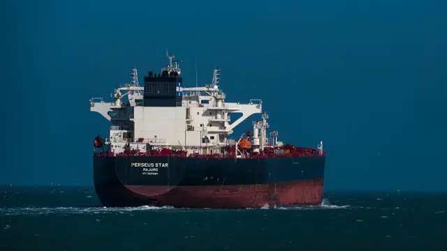 The Perseus Star crude oil tanker departs the Port of Corpus Christi in Corpus Christi, Texas, US