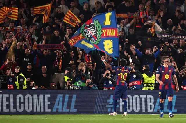 Lamine Yamal celebrates in front of fans