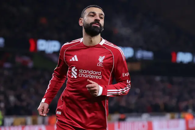 Mohamed Salah in a red Liverpool kit