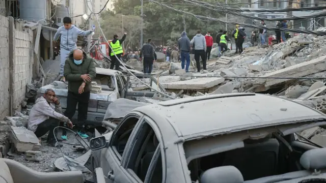 Building reduced to rubble in central Beirut following Israeli strikes overnight