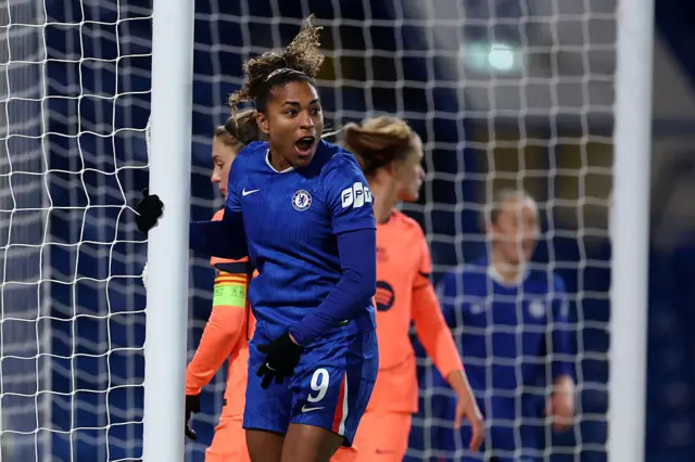 Catarina Macario of Chelsea celebrates scoring a goal