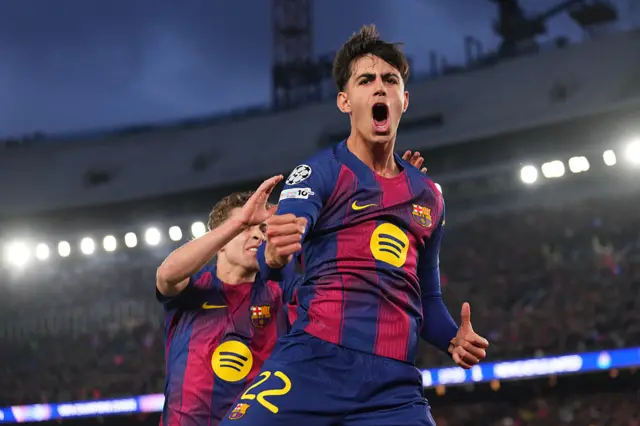 Marc Bernal celebrates for Barcelona