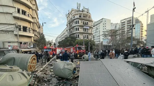 Building reduced to rubble in central Beirut following Israeli strikes overnight