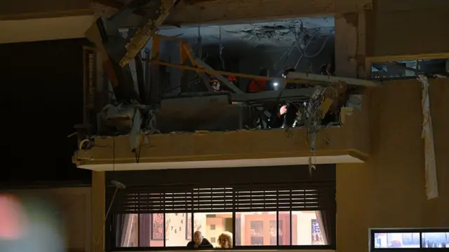Damage from a missile attack on a building in the Tel Aviv suburb of Ramat Gan