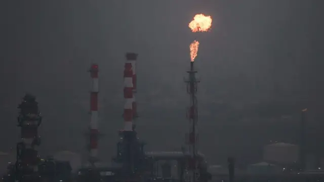An oil refinery following an Iranian attack which, according to Israel's Energy Ministry, didn't cause "significant damage.
