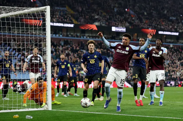 Jadon Sancho of Aston Villa reacts after a missed chance