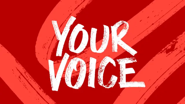 A red graphic with the words: Your Voice