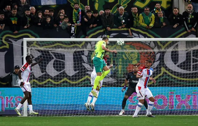 Enric Saborit of AEK Larnaca scores his team's first goal past Walter Benitez