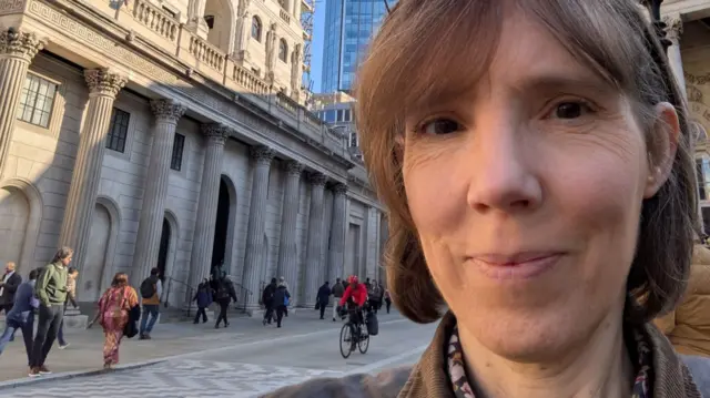 Business reporter Lucy Hooker outside the Bank of England