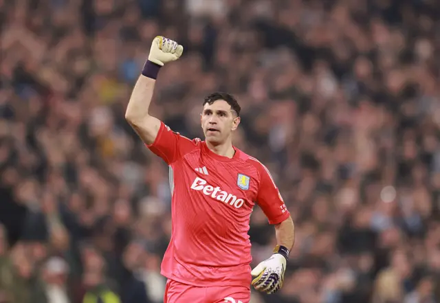 Emiliano Martinez of Aston Villa celebrates