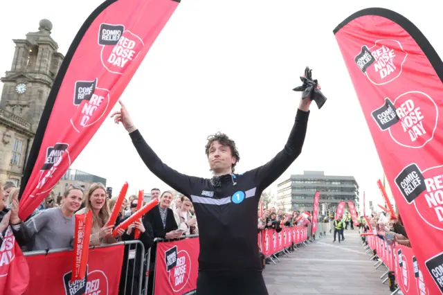 Greg James finishing Day 6 of the Longest Ride in Sunderland