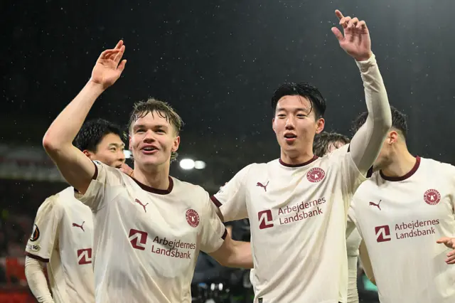 FC Midtjylland celebrate beating Forest in Europa League