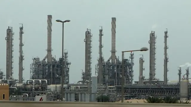 Towers and equipment can be seen at the Al Ahmadi complex
