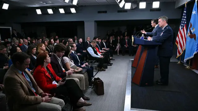 Defence Secretary Pete Hegseth and General Dan Caine address the press at the Pentagon