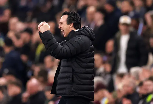 Unai Emery manger of Aston Villa celebrates