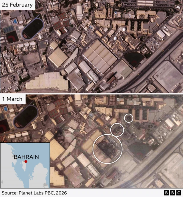 Satellite images shows damage at a US Middle East base