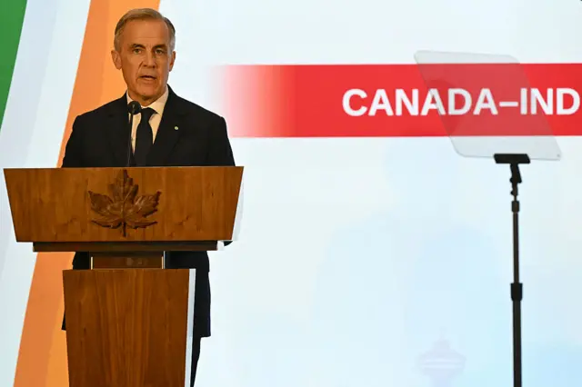 Canada's Prime Minister Mark Carney speaks during the Canada-India Growth and Investment Forum
