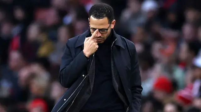 Liam Rosenior manager of Chelsea reacts during the Premier League match between Arsenal and Chelsea at Emirates Stadium on March 01, 2026.