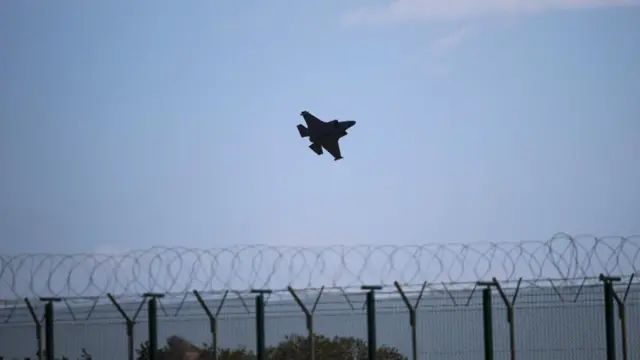 A jet leaving an RAF base
