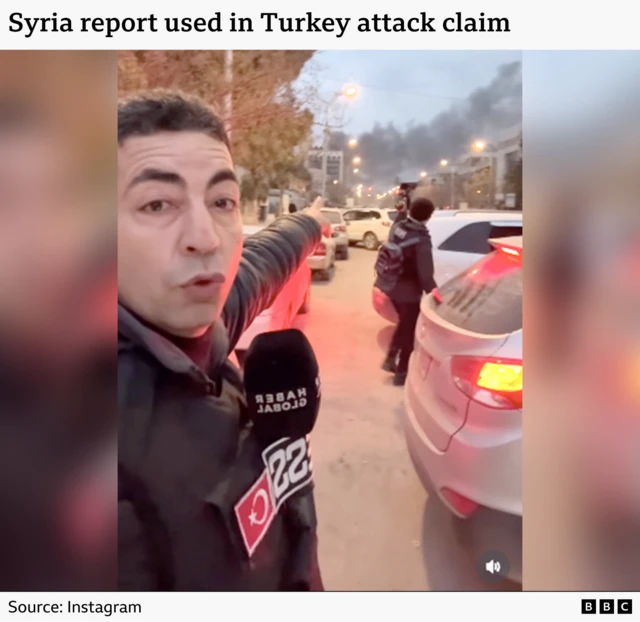 A BBC graphic showing a scene from the Instagram video wrong used in the false claim