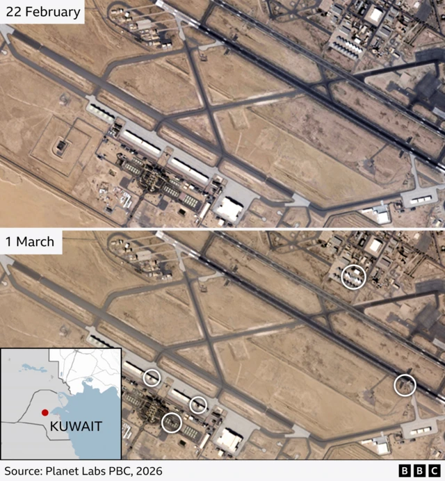 Satellite images shows damage at a US Middle East base