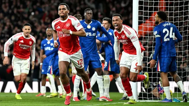 Jurrien Timber of Arsenal celebrates scoring his team's second goal