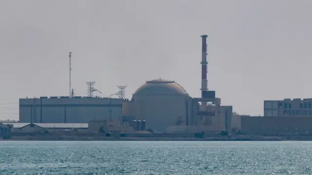 A nuclear power plant in Iran seen from across a body of water