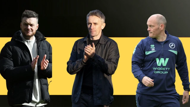 A composite image of Kim Hellberg, Kieran McKenna and Alex Neil