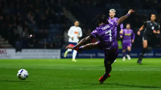 Sorba Thomas opens the scoring for Stoke at Preston