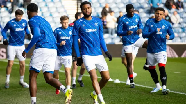 Rangers players warming up