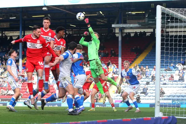Balazs Toth of Blackburn Rovers punches clear
