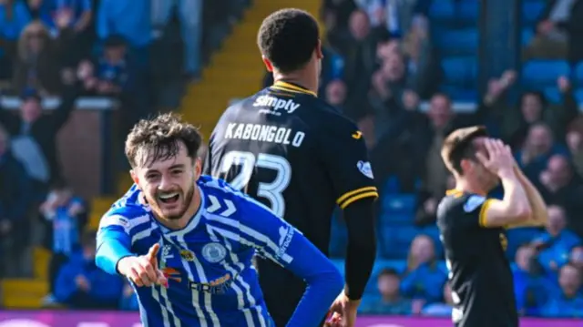 Joe Hugill celebrates after scoring for Kilmarnock against Livingston