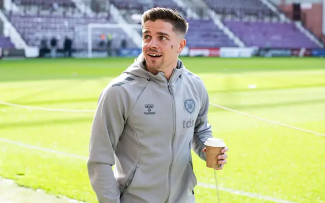 Hearts' Cammy Devlin arrives ahead of a William Hill Premiership match between Heart of Midlothian and Dundee at Tynecastle Park, on March 21, 2026, in Edinburgh, Scotland.