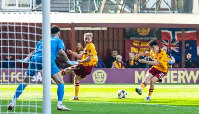 Elijah Just opened the scoring for Motherwell but the goal was ruled out for offside