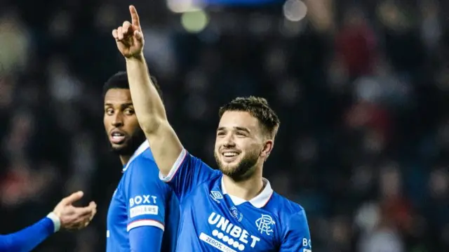 Nico Raskin celebrates after scoring for Rangers against Aberdeen