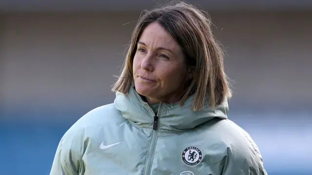 Sonia Bompastor, Manager of Chelsea, looks on prior