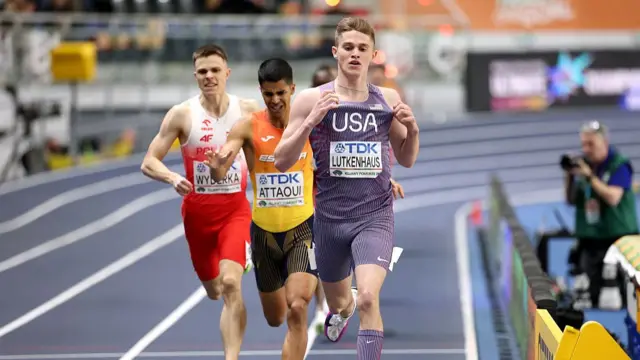 Cooper Lutkenhaus celebrates as he crosses the finish line